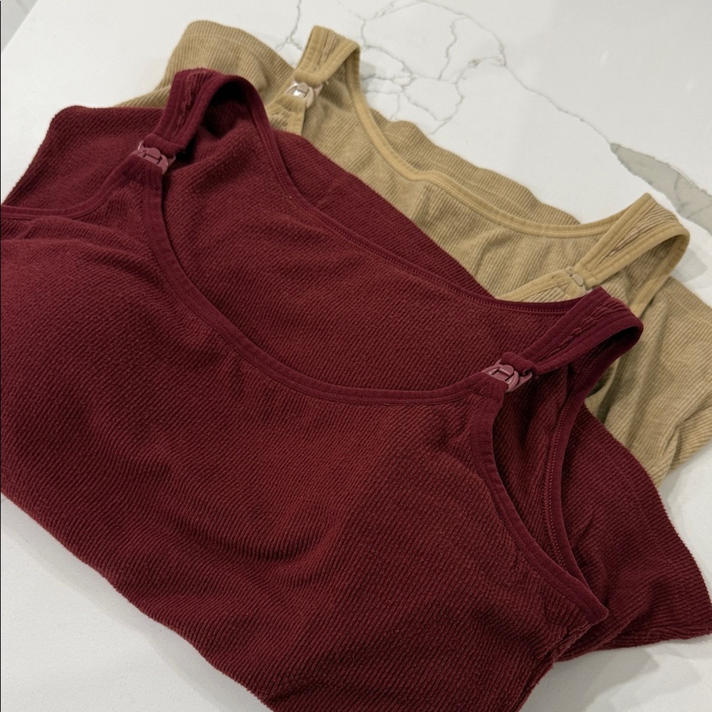 Burgundy and Tan Nursing Ribbed Tank Tops